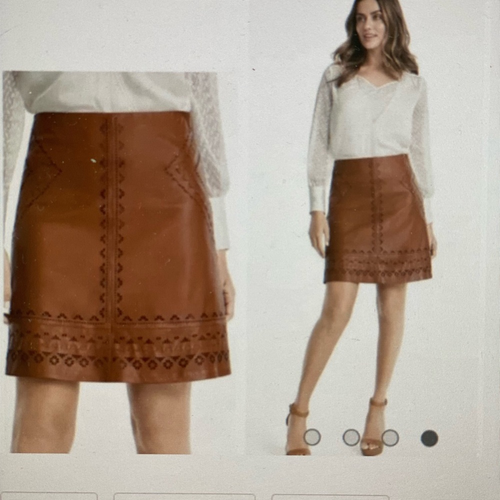 White House Black Market Laser Cut leather A-line skirt, size 10